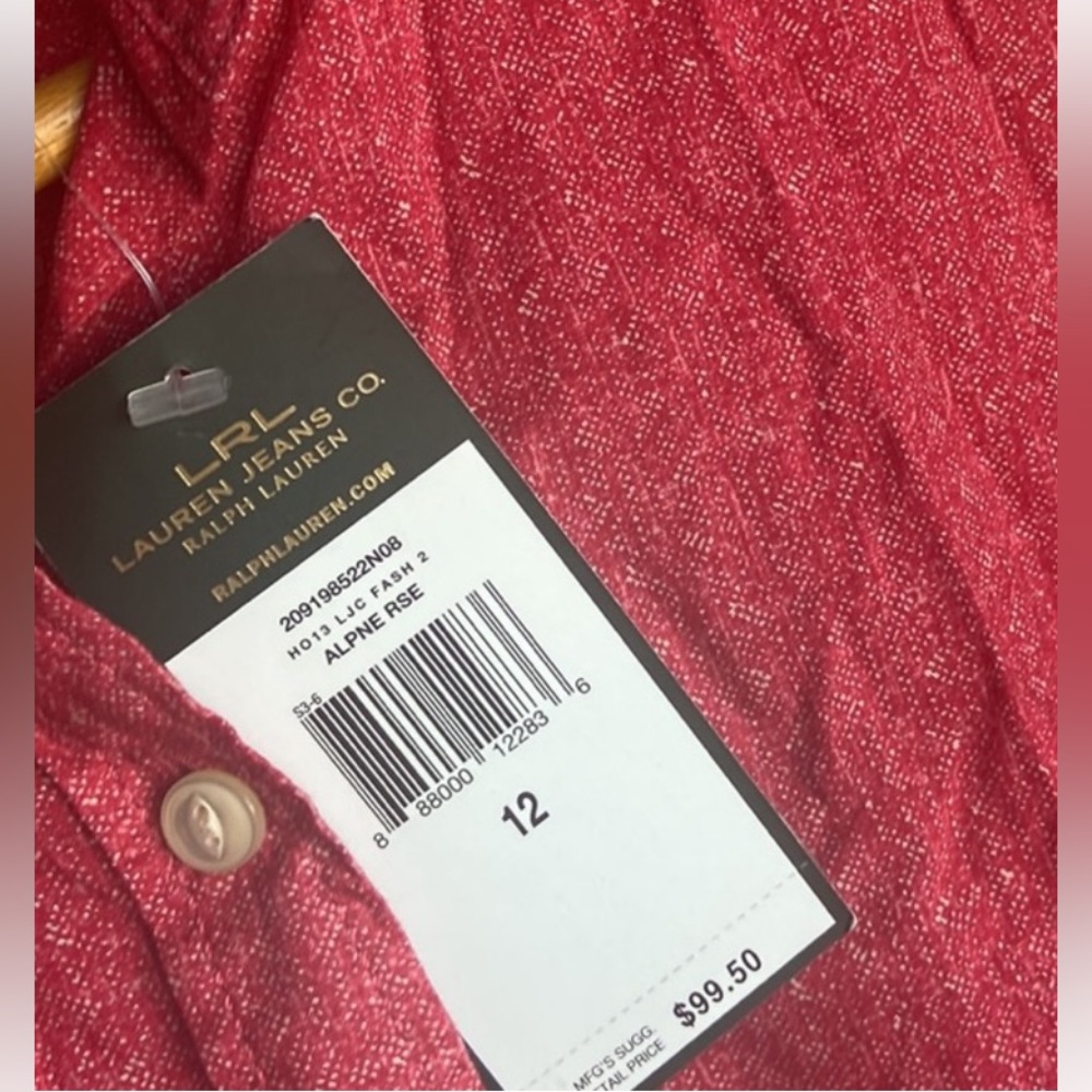 Pinkish red “alpine rise” color button down shirt